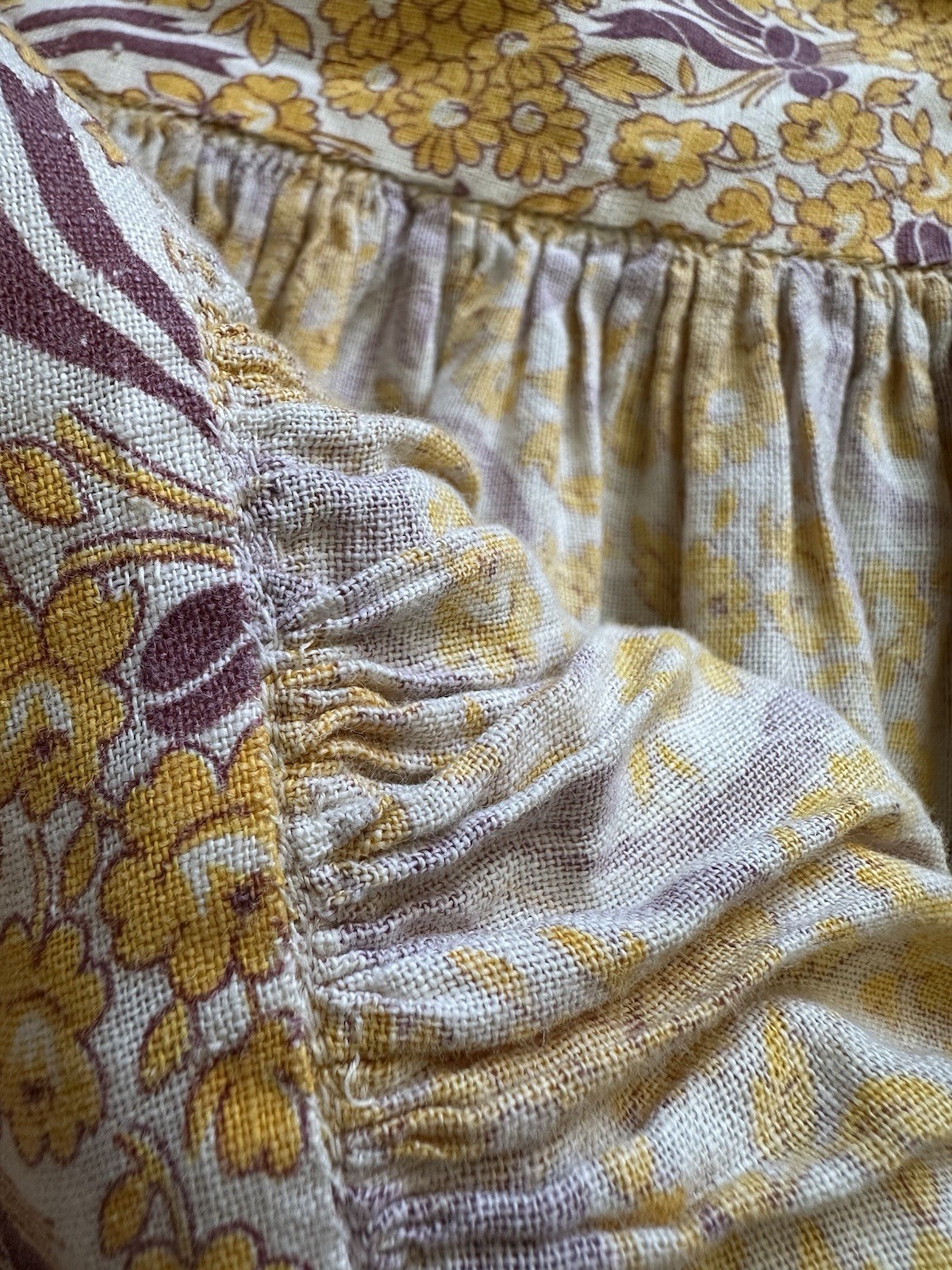 1930s 40s Feed Sack Skirt 28” Waist Yellow Floral Bows Fabric Cotton Prairie VTG