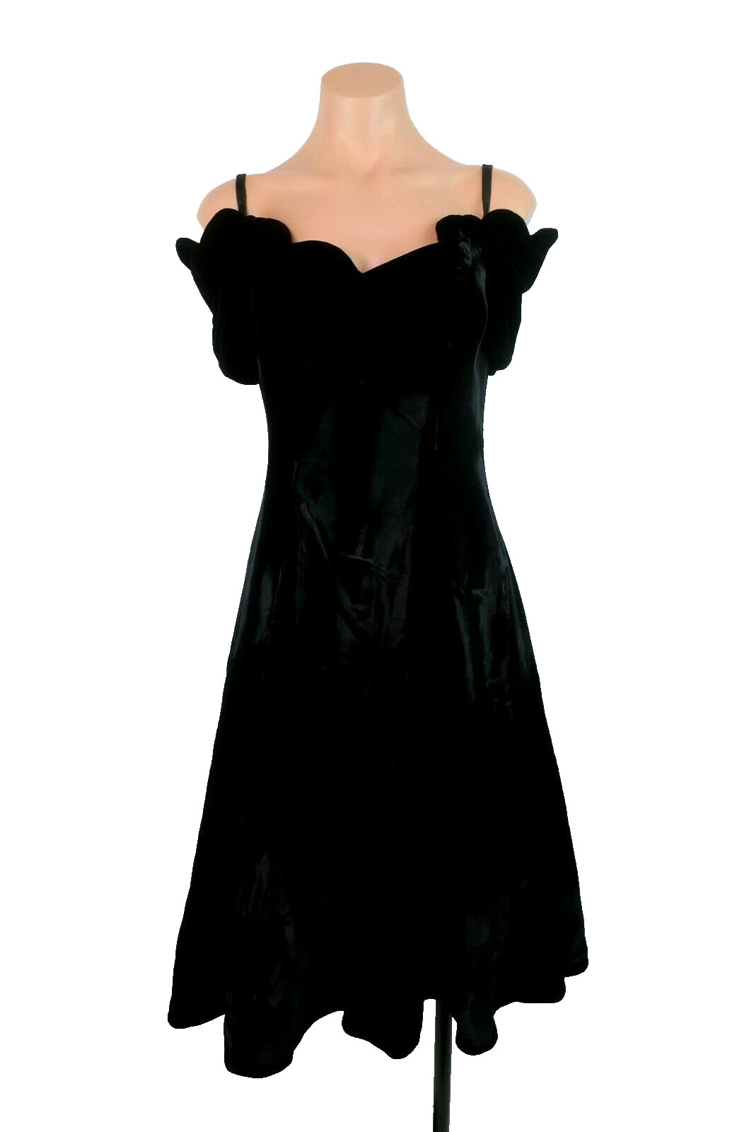 VTG 80s KAREN LUCAS for NIKI Off Shouder Black Velvet Goth Evening PROM Dress M