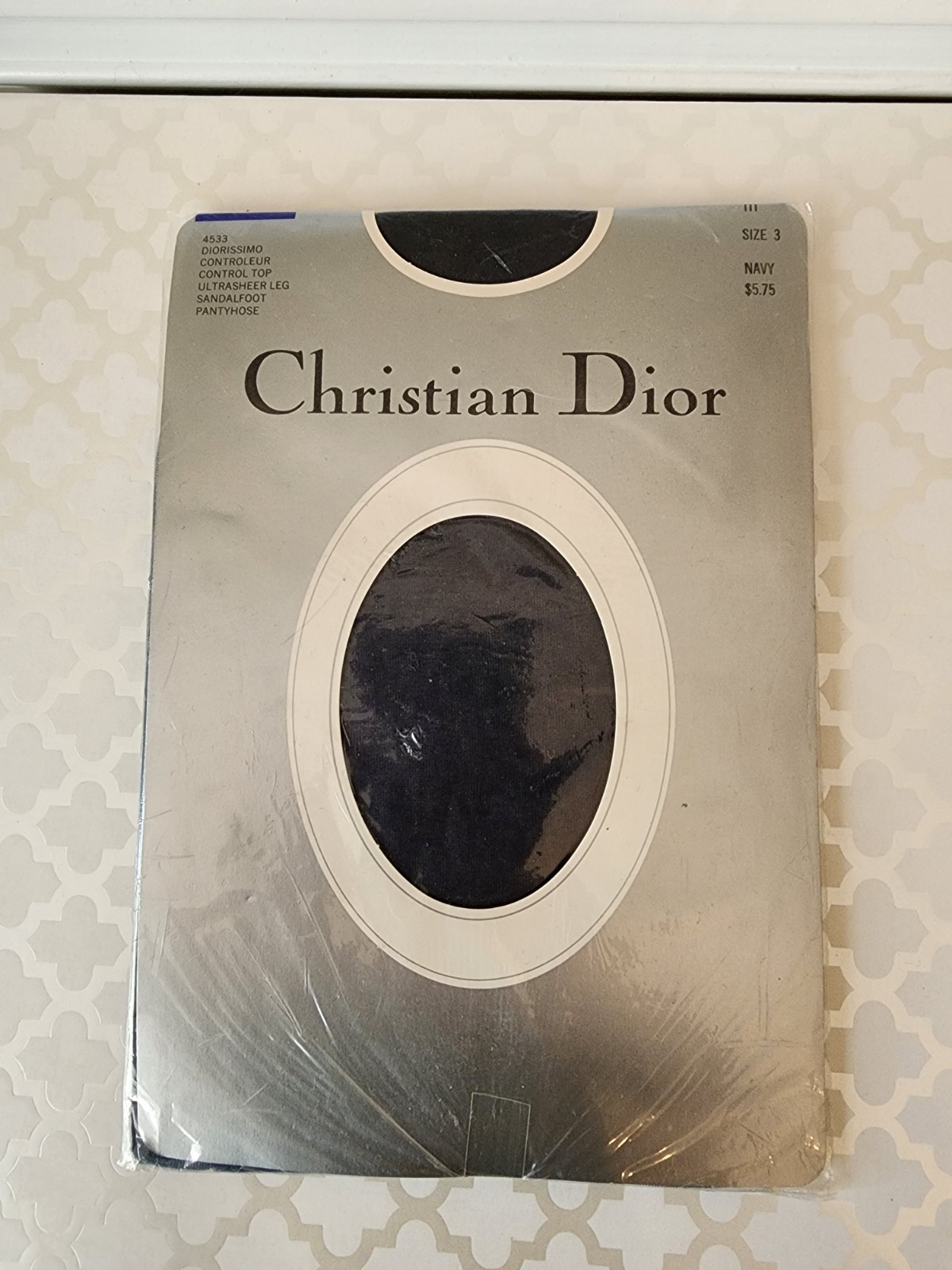 Vtg Christian Dior pantyhose 4533 Control Top Ultra Sheer Sandalfoot SZ 3 Navy