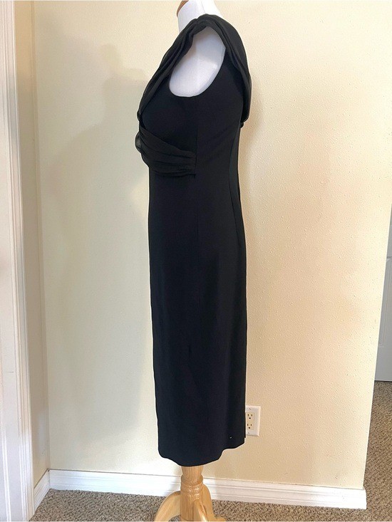 Vintage revival 1950 black cocktail dress Morton Myles crepe crinkled chiffon 8P