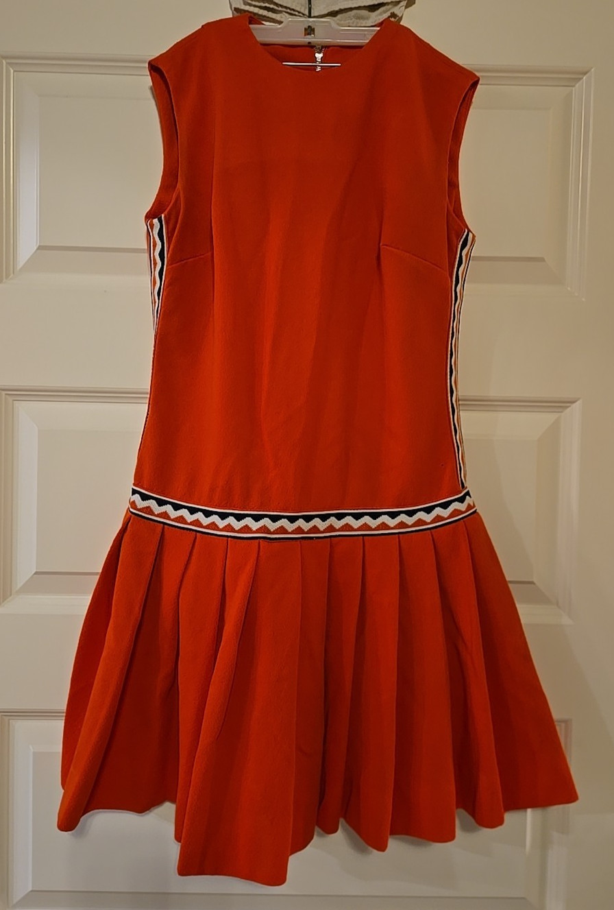 50s 60s Women’s Orange Mod Retro Atomic Mid Century Dress Hippy Boho Cheer M/L