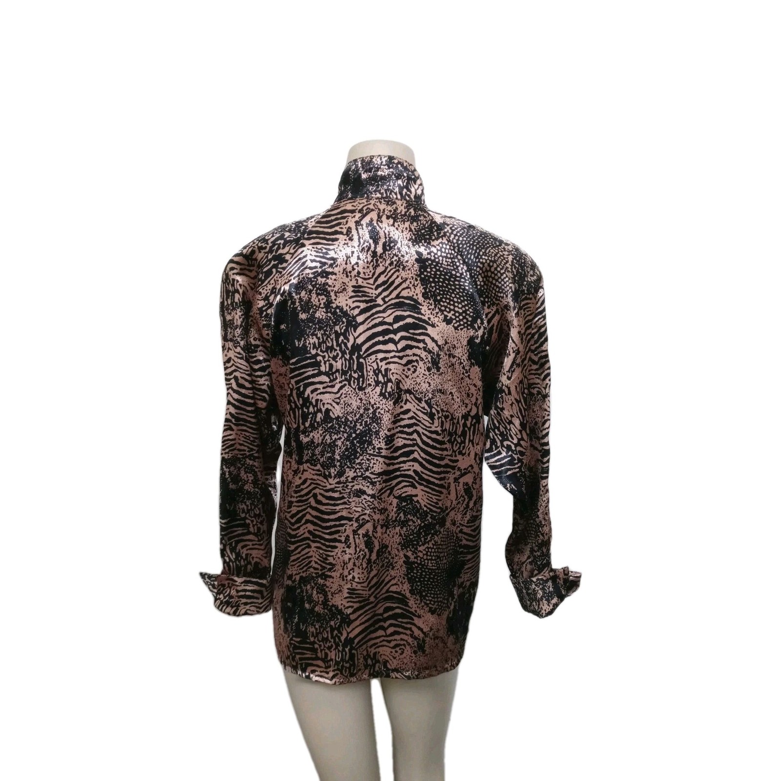 VTG Women S Shirt High Reg Collar Black Gold Animal Print Karen by Anette & Mika