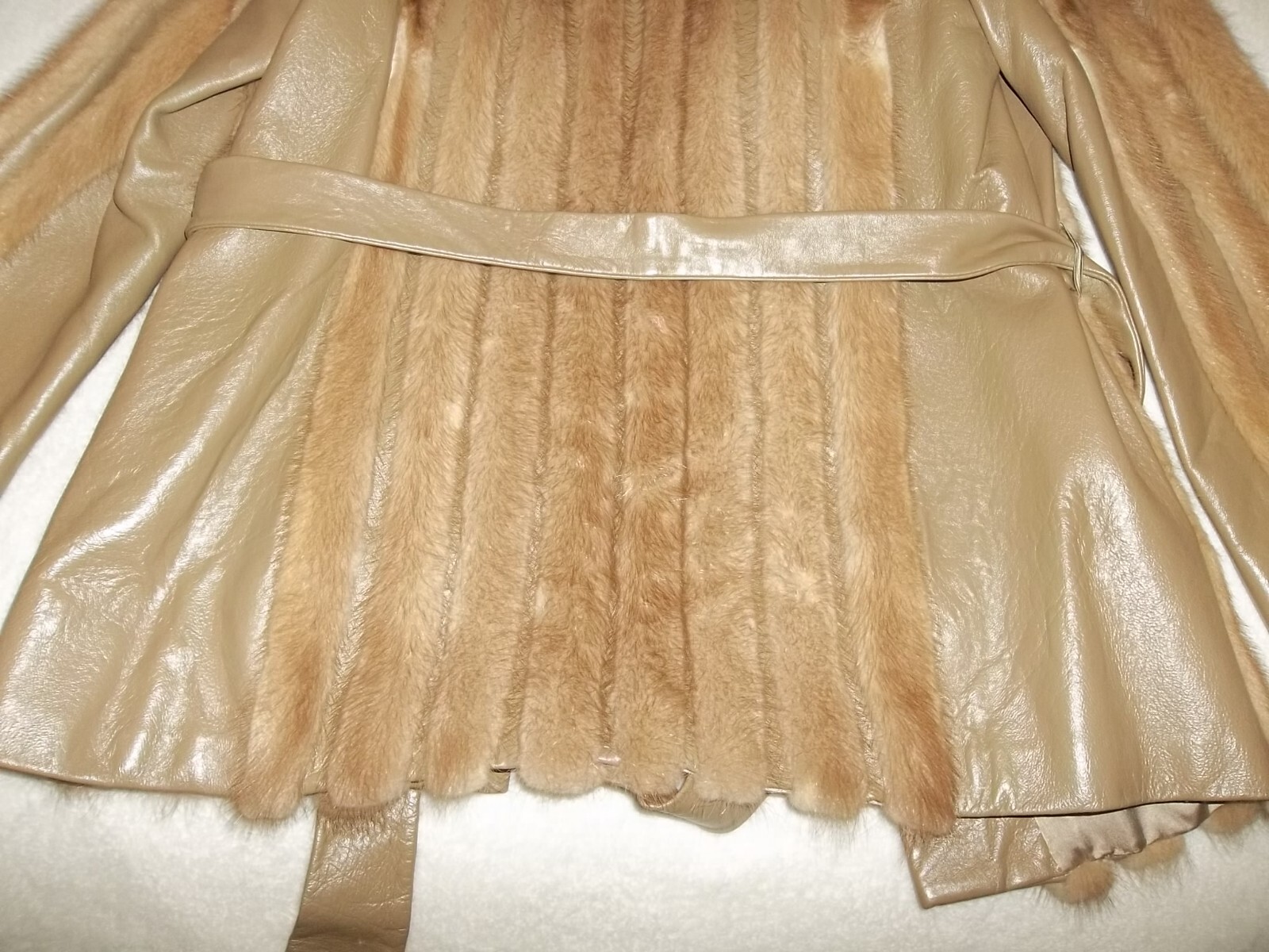 POLOGEORGIS FUR & LEATHER COAT JACKET TAUPE/ LIGHT BROWN