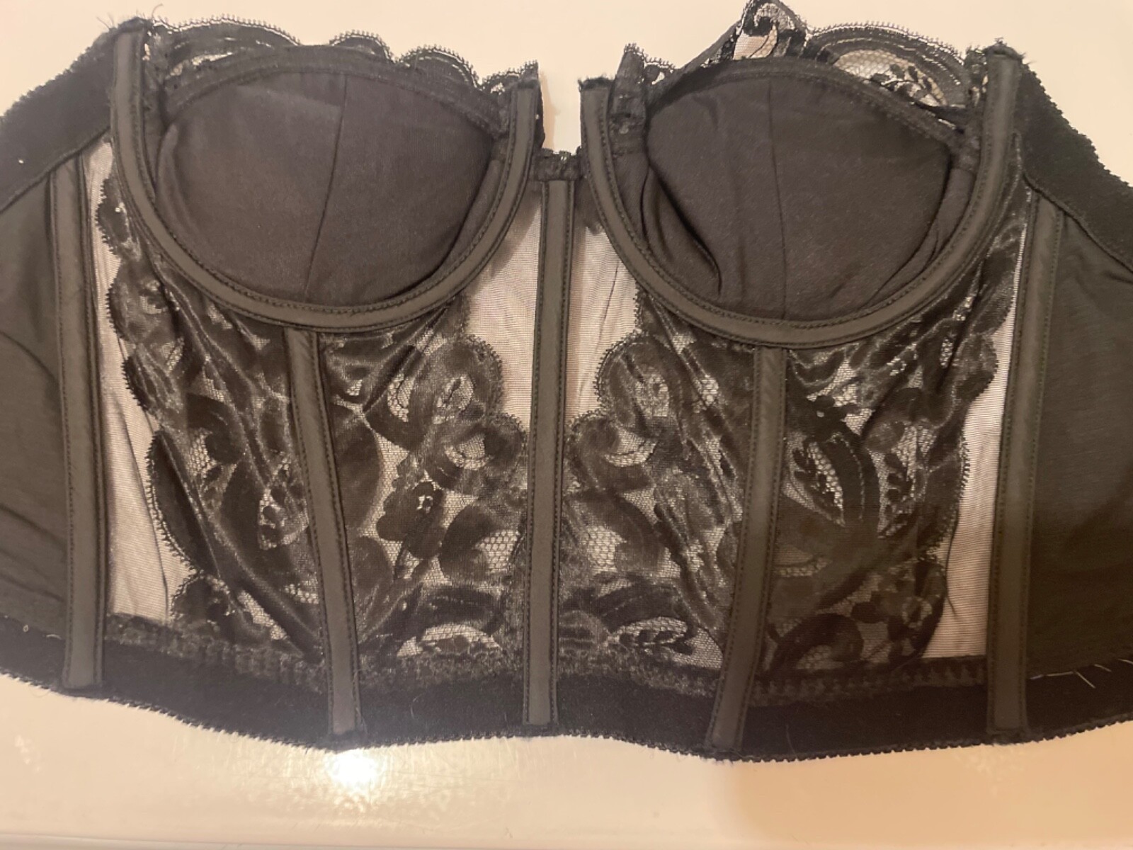 Vtg Lady Marlene Black Strapless Lace Bustier 38B Bra Corset #1288