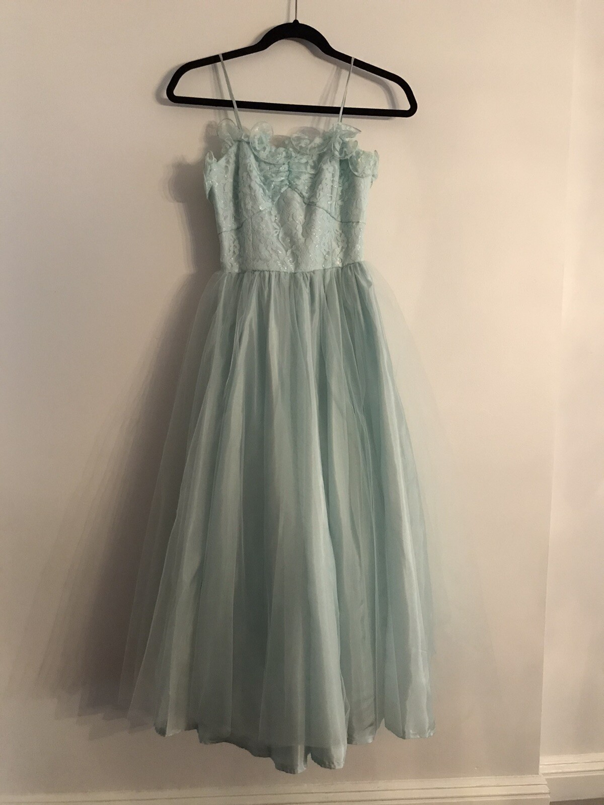 Candi Jones Vintage Ice Blue Satin/Lace/Tulle Prom Dress, Size 3