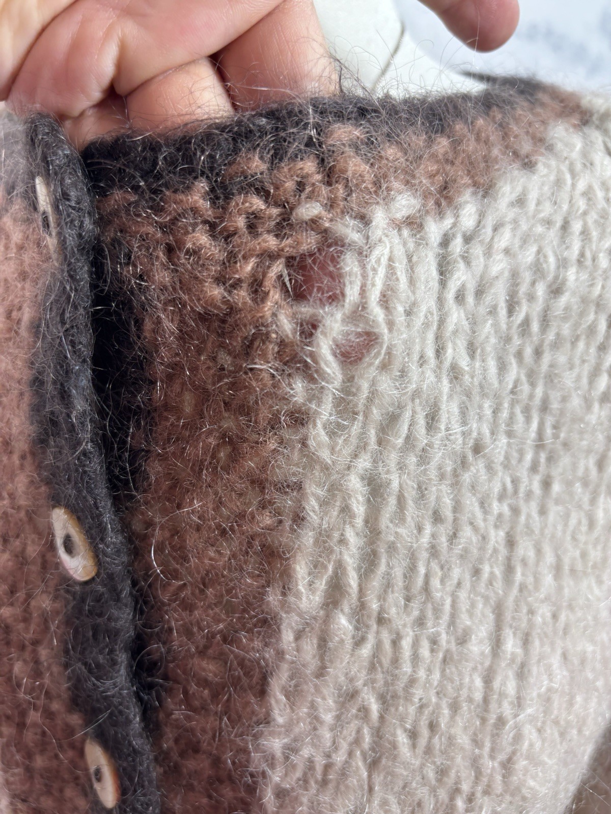 Vtg 70s 60s Famelia Italian Mohair Wool Chunky Cardigan Sweater Hand Knit Retro