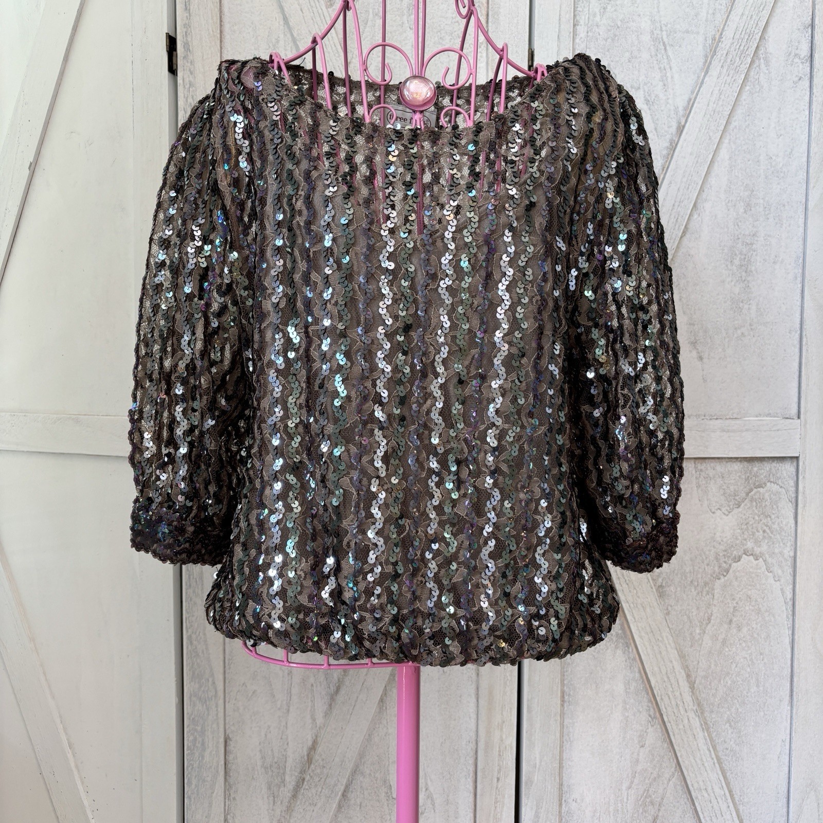 Vintage Three Flaggs California Sequin Lace Top Going Out Top Disco 80’s