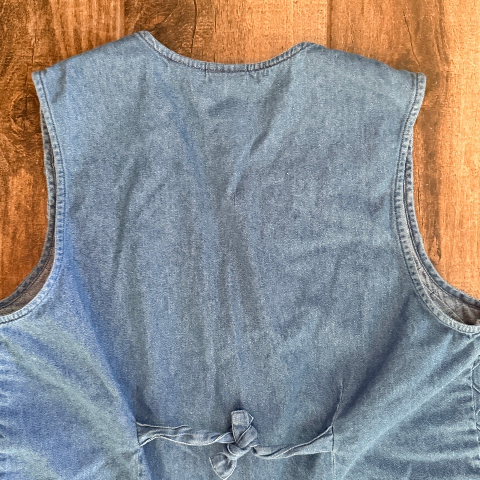 Two Twenty Women’s Vintage Rosette Detail Denim Quilted Vest, Blue Pastels,M