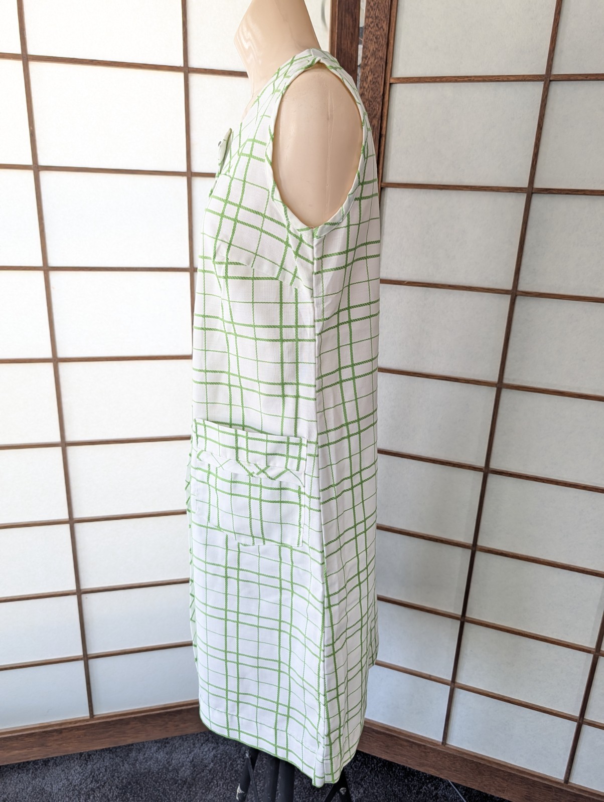 Vtg 1970s A-Line Shift Day Dress Light Weight NWOT Size M/L Mod Plaid Sleeveless