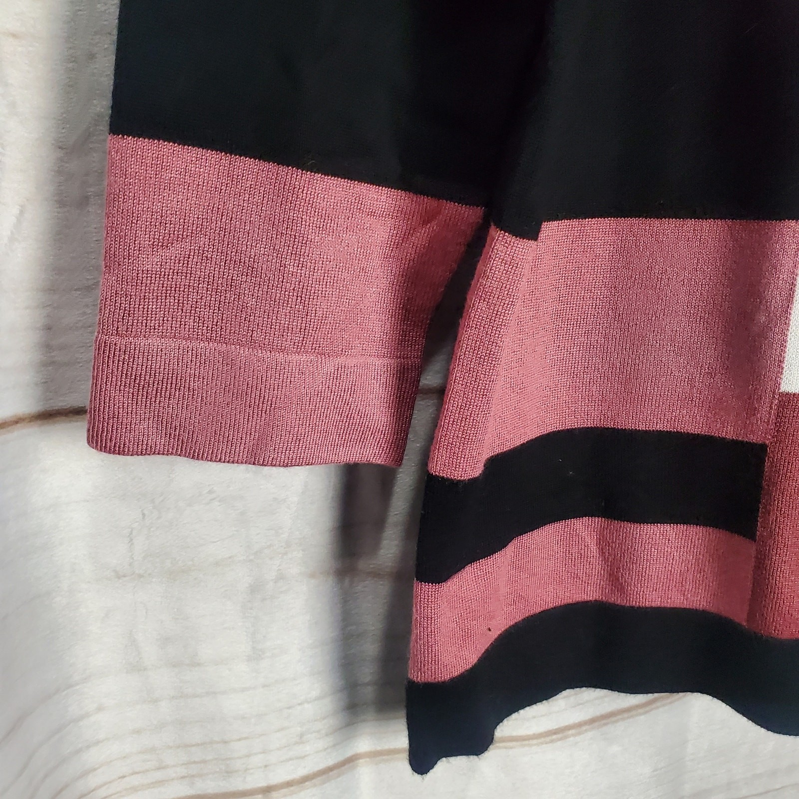 Vintage Carol Rose Blouse Womens Large Pink Black Color Block Stretch Soft 90s