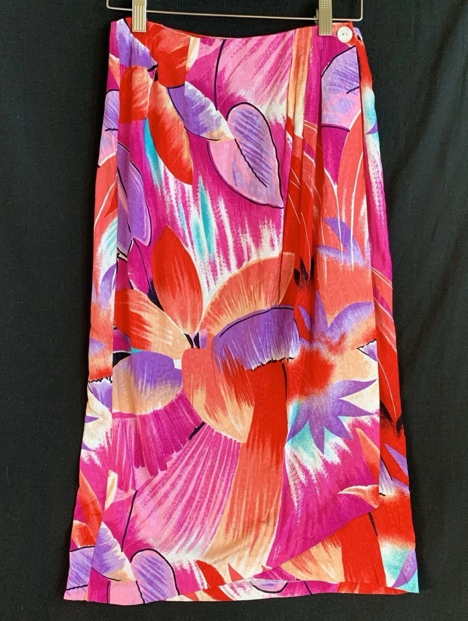 Vintage 1980s Abstract Floral Wrap Skirt: ‘Melrose Sz7/8’ – Rayon –