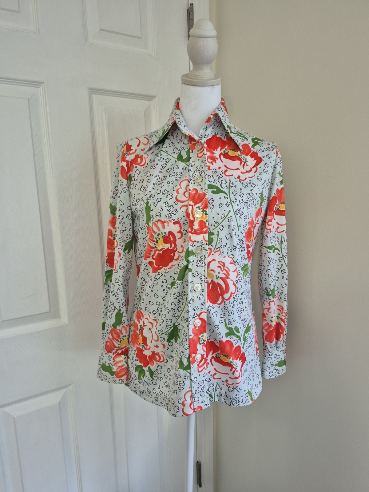 VTG 1970s Bleeker Street 2pc Twin Set Poppy Floral Shirt Tank -M