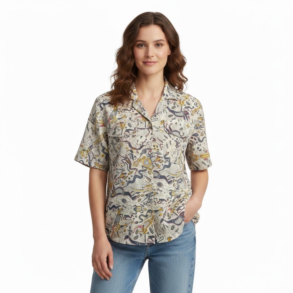 French Connection Graphic Print Button-Up Shirt Size Small Vintage