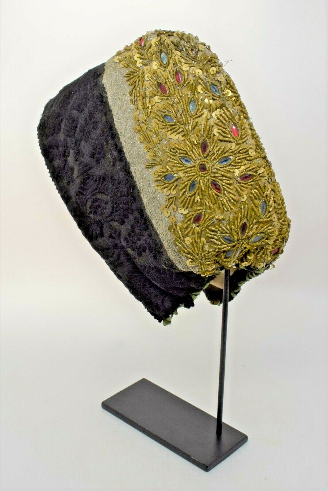 Antique 18th Century Woman’s Hat Coif Winter Weight Black Jacquard European