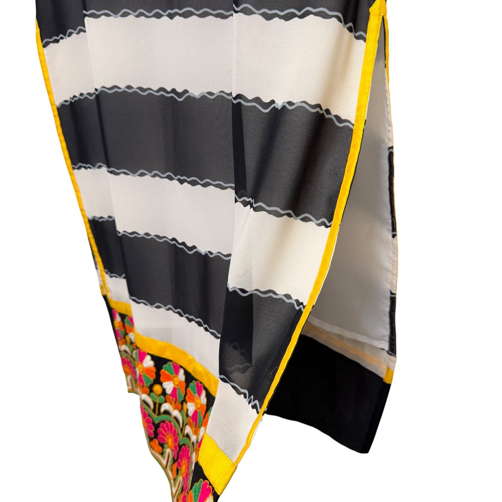 Vanita Boutique Kurta Tunic Dress XL Striped Yellow Embroidered Vtg 80s Festive