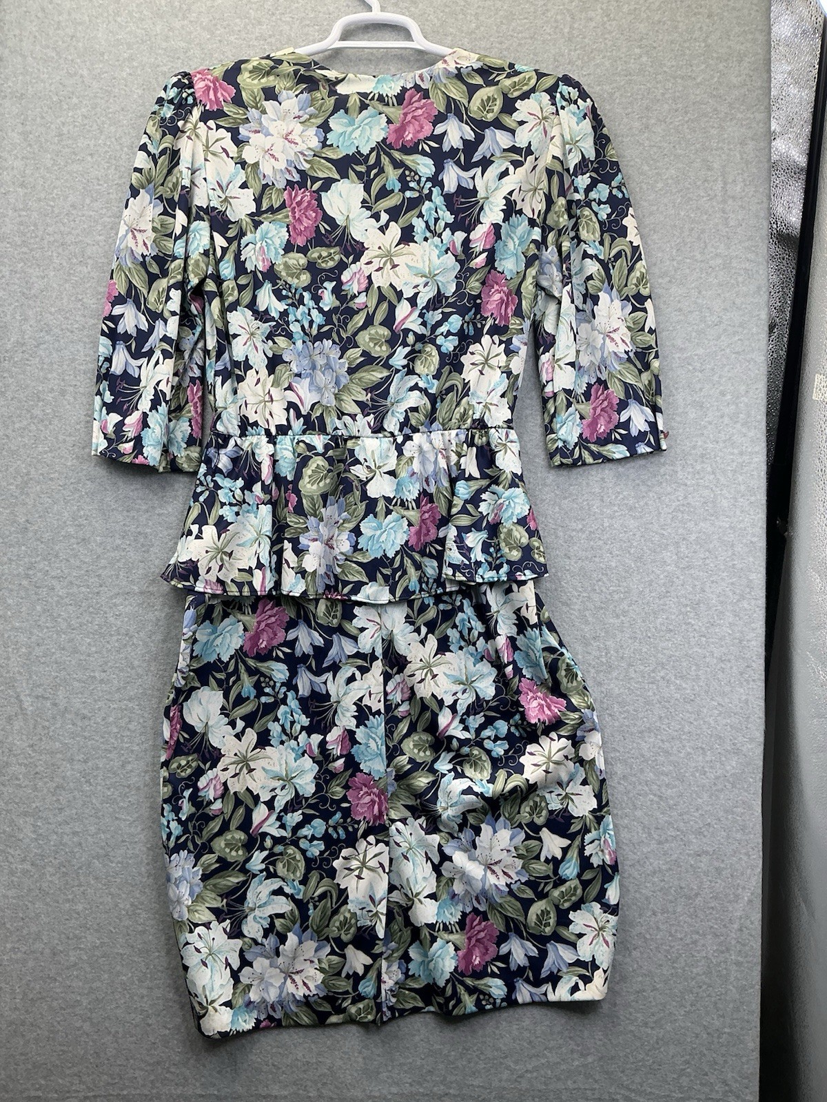 Vintage 80s Whirlaway Floral Peplum Dress Women’s 12P Petite 12 Colorful Midi