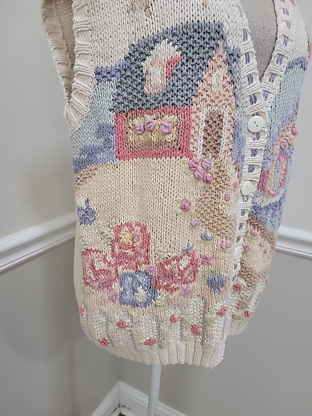 VTG BELDOCH POPPER USA Sweater Vest Lighthouse, Sailboats, House,Birds NWT