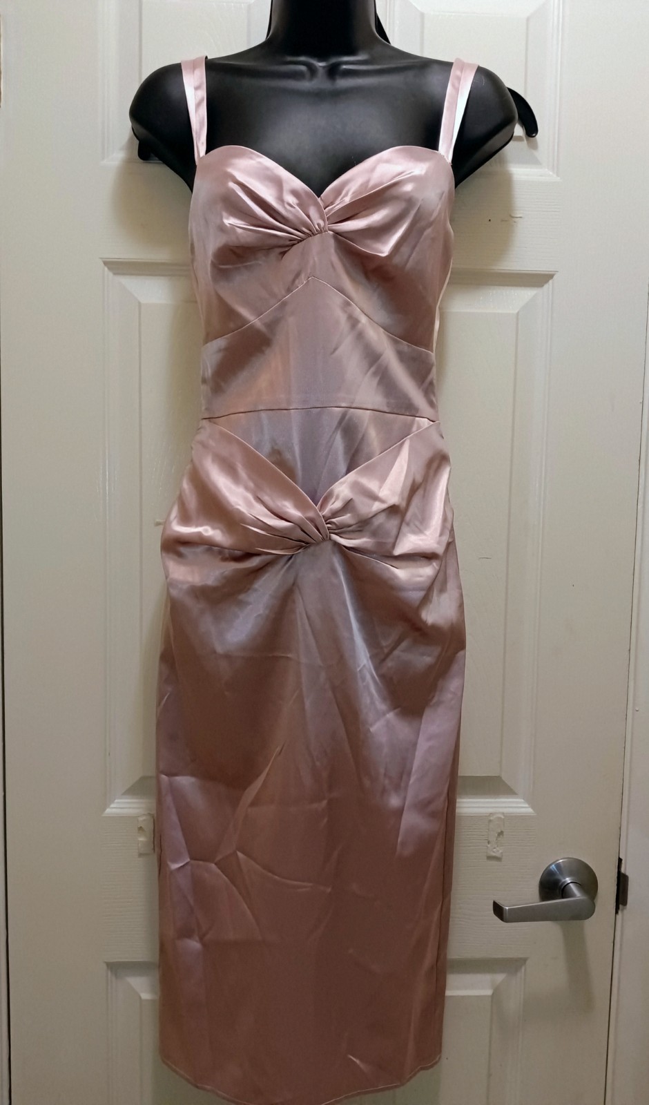 Stop Staring Glamorous Pink Satin Sheath Dress Sleeveless Vintage Elegance Sz S