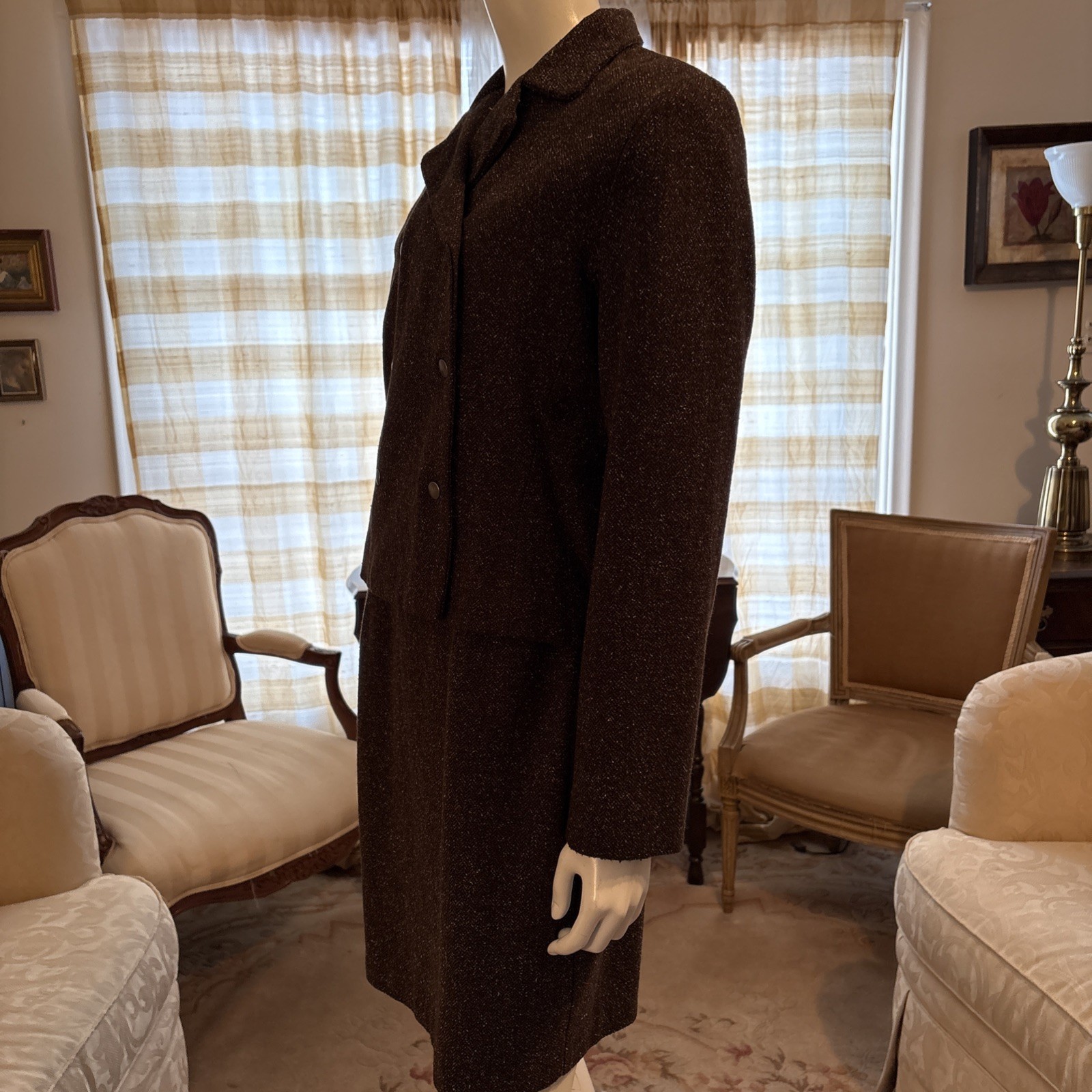 Vintage French Connection Women’s Dress With Matching Jacket Brown Tweed Sz 8