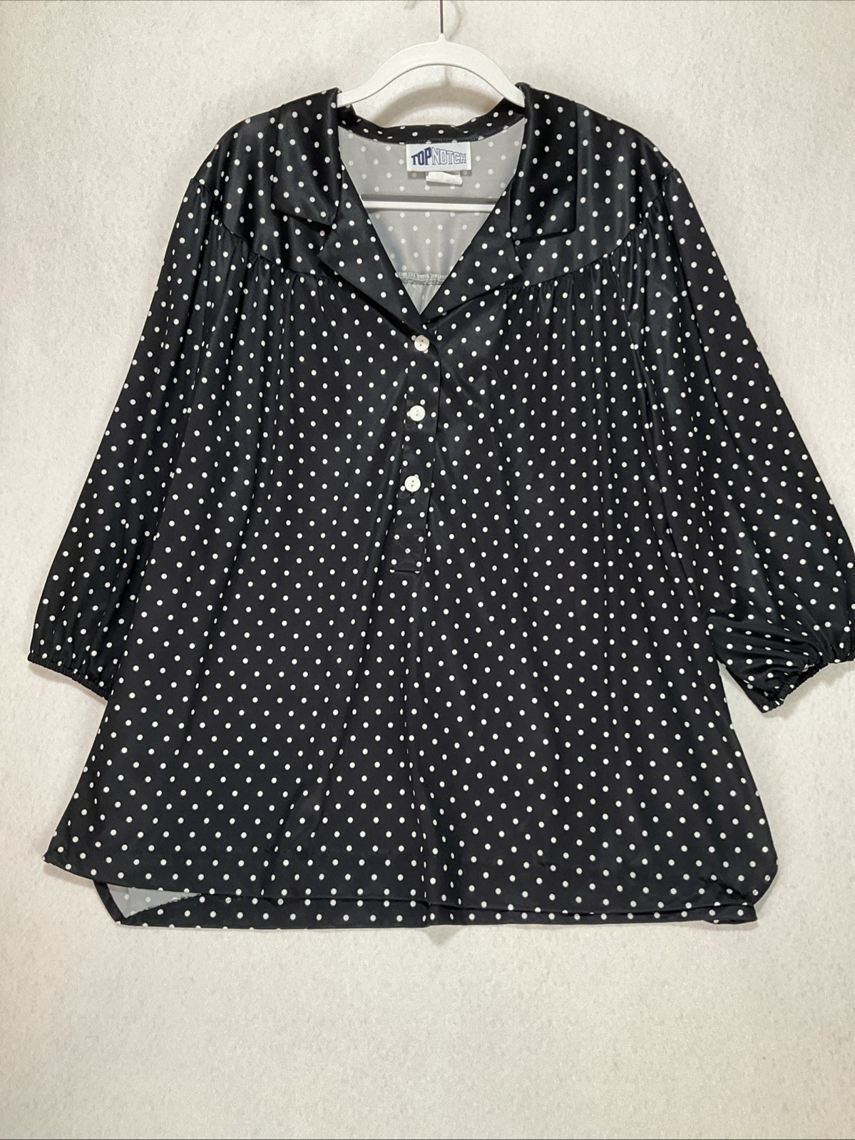 Cute Vintage Womens Black White Polka Dot 3/4 Sleeve Collar Blouse Top Sz 26W