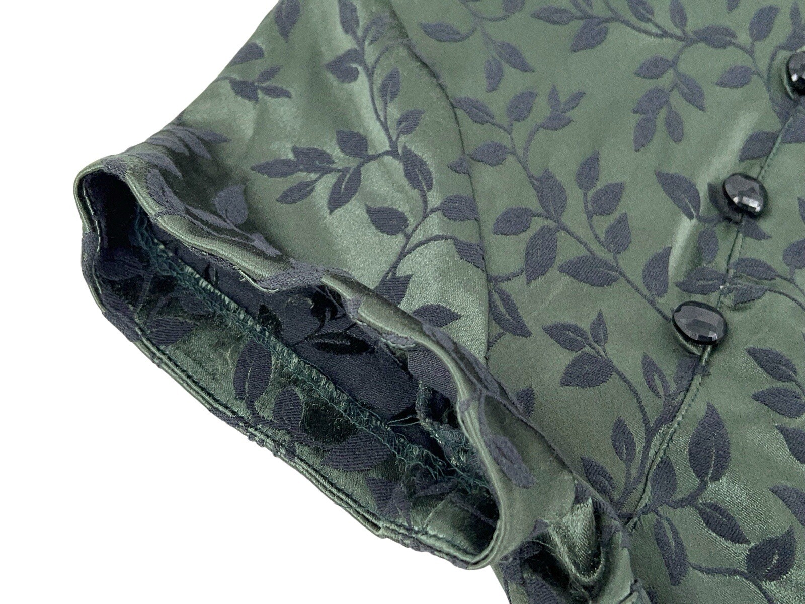 Vintage 90s Dawn Joy Green Cheongsam Maxi Dress Satin Floral Goth Grunge 9/10