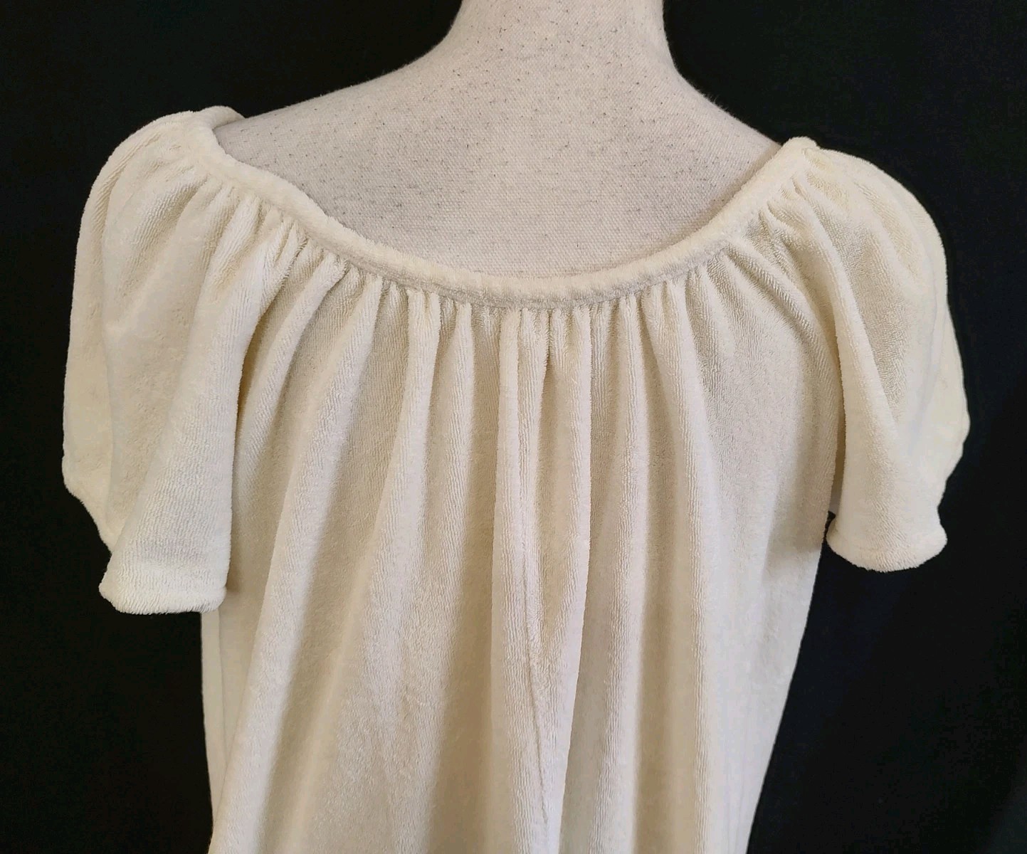 80’s Vintage House Dress Coverup Day Casual Style Terrycloth White Blue Pink S/M