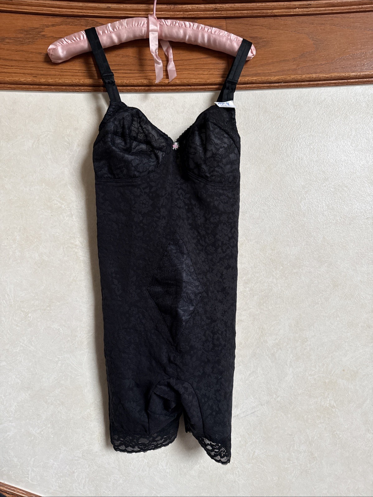 Vintage 38 D RAGO All in One Girdle Bodysuit Garters body briefer Black Lace