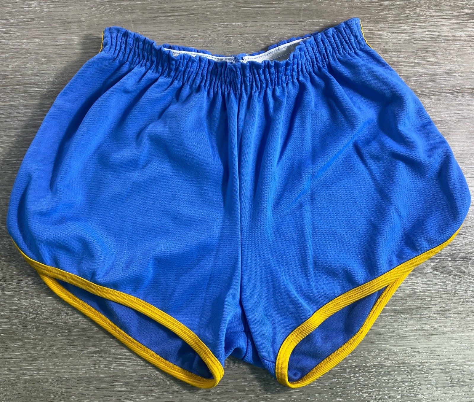 Vtg 70s Russell Athletic Ladies Blue Yellow Boy Shorts USA Cotton Elastic Large