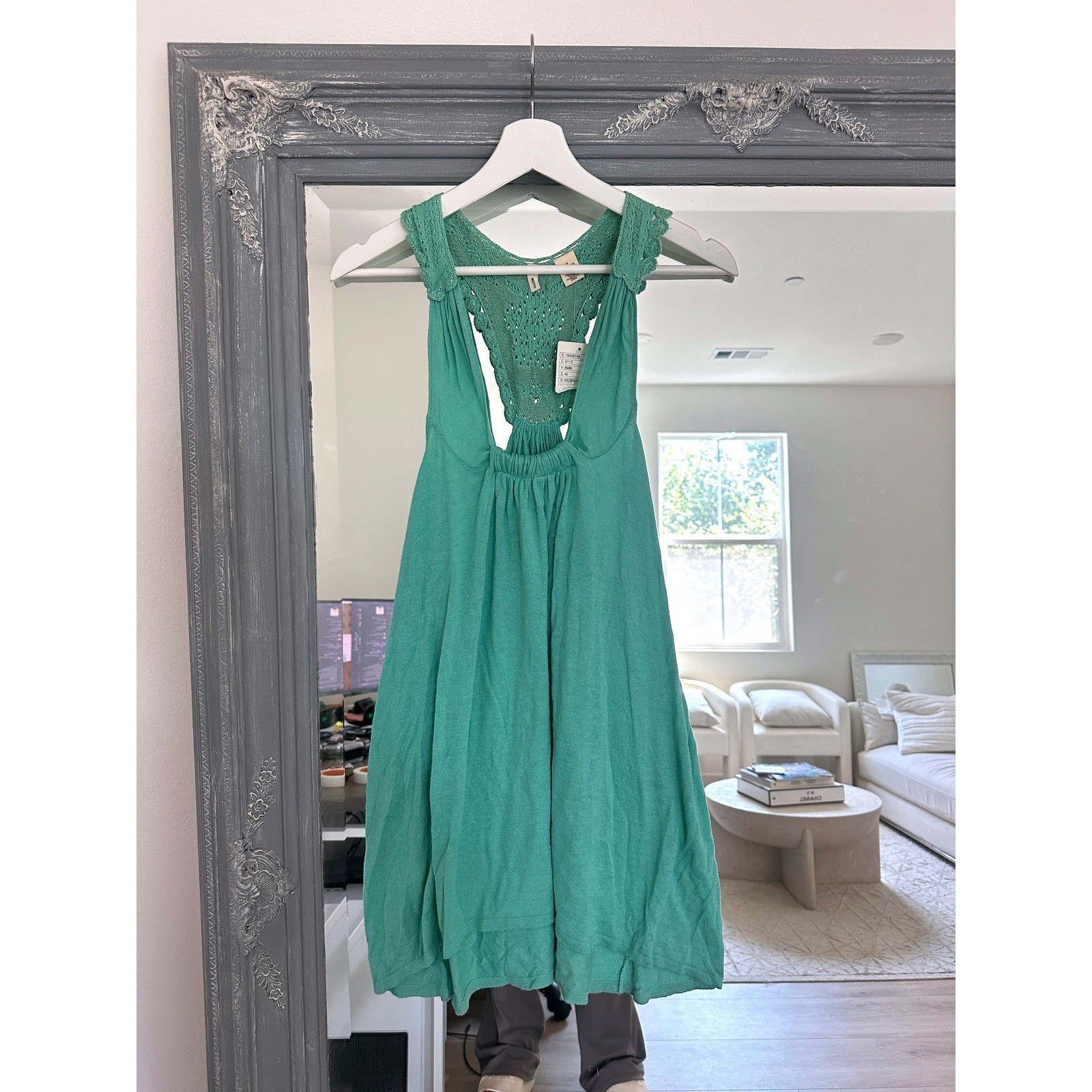 NWT Anthropologie Moth Green Crochet Racerback Knit Tunic Top Boho Country M