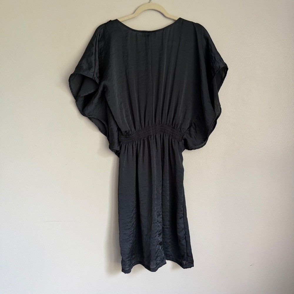 Y2K AB Studio Satin Charcoal Gray Floral Neckline Dolman Sleeve Dress 6