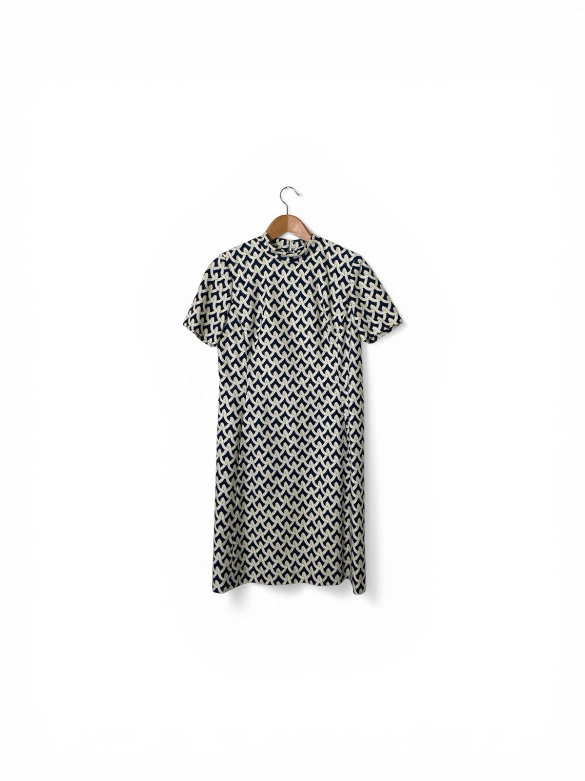 Vintage B. Altman Cotton Herringbone Mini Dress in Navy And White