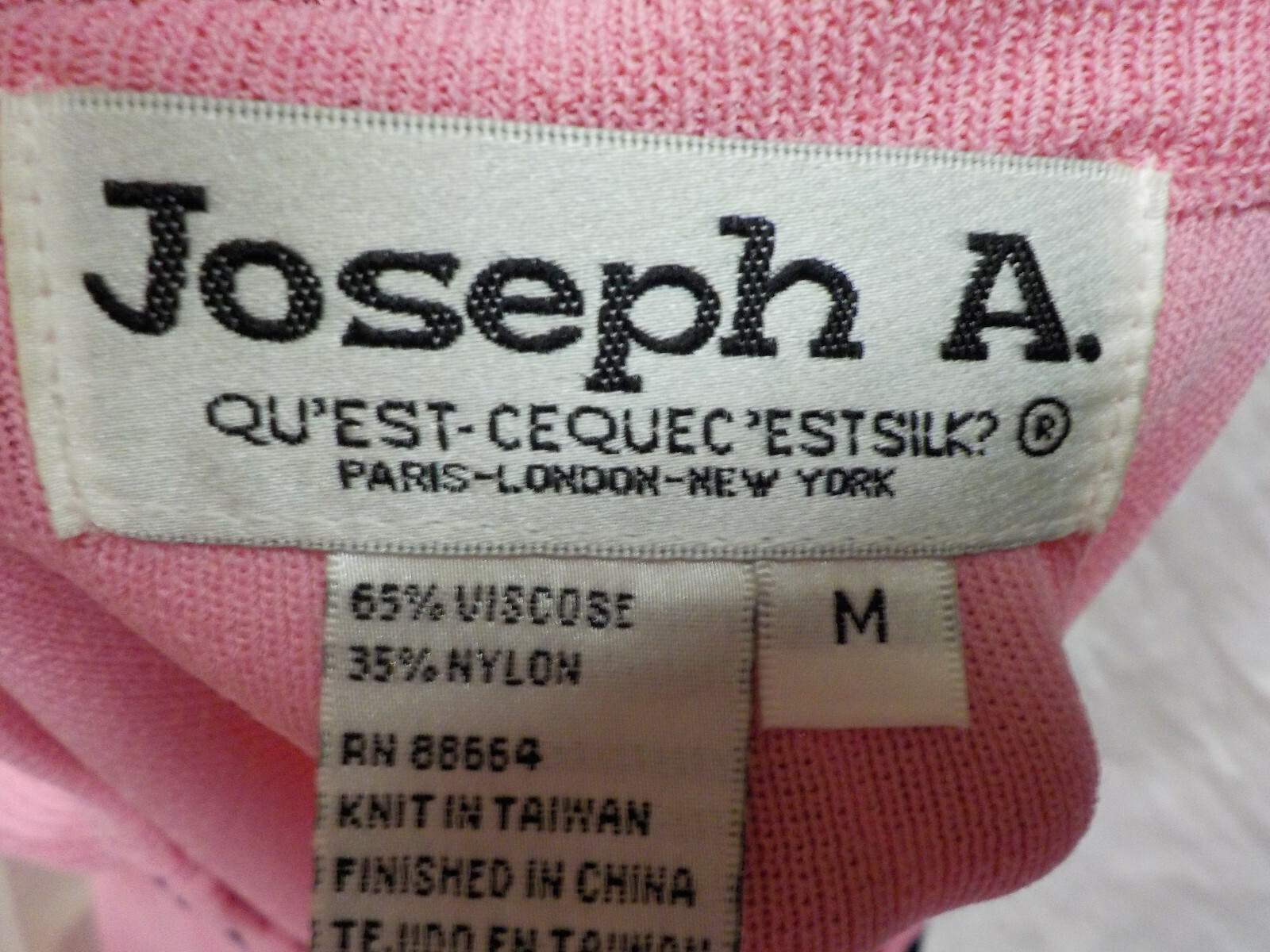 Vintage Joseph A. 1990’s Top Size M Pink Black Ribbon Trim 3/4 Sleeve Viscose Bl