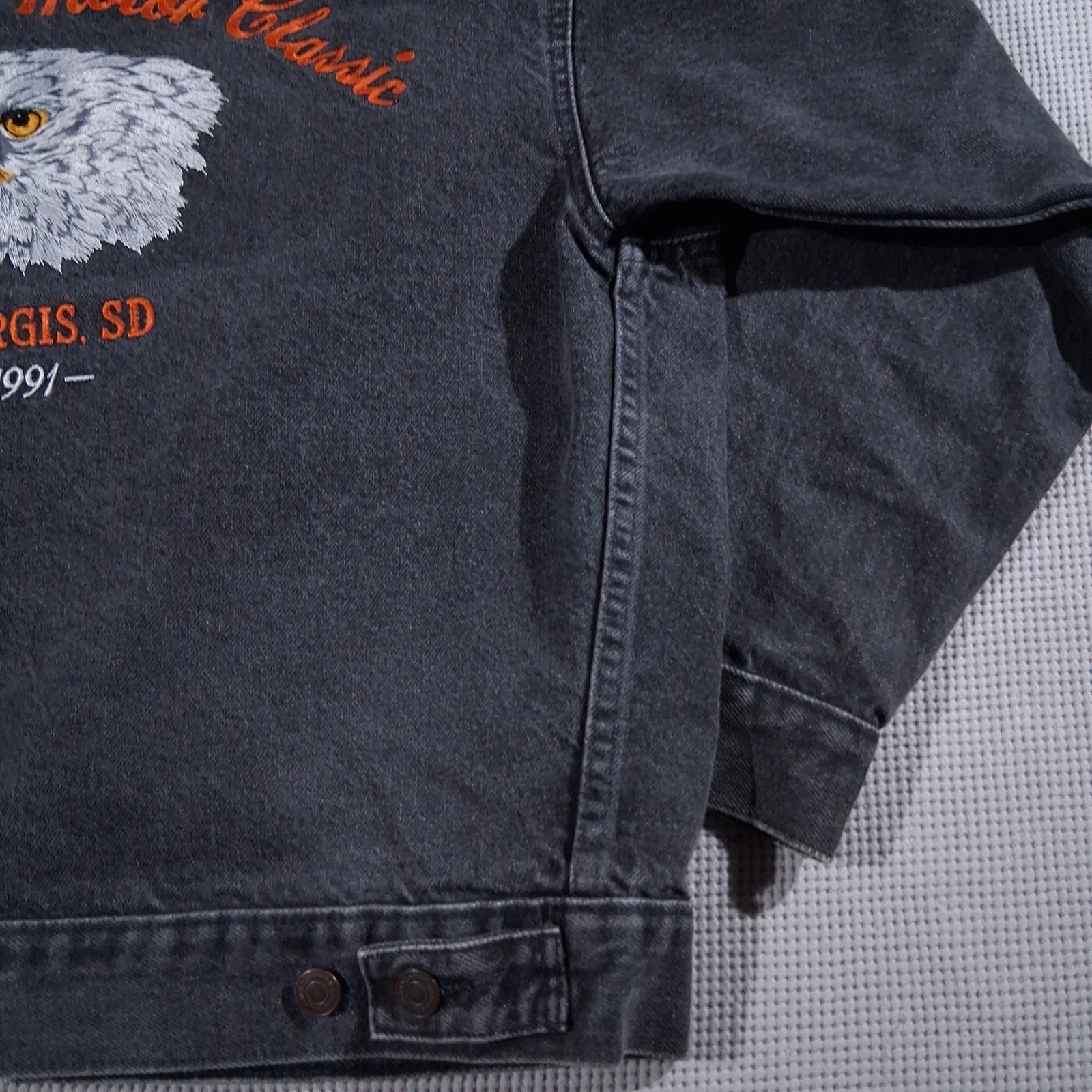 Vintage 1991 Sturgis Black Hills Motor Classic Denim Motorcycle Jacket Black MED
