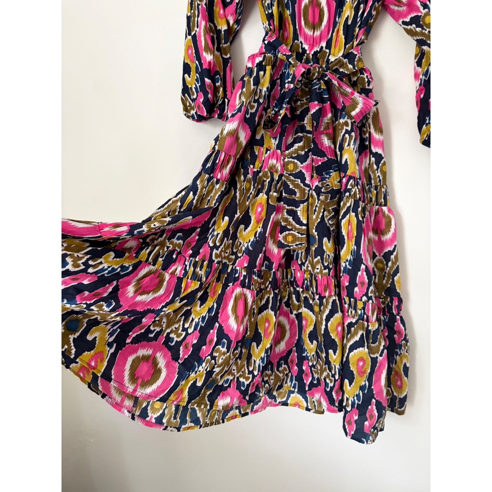 Vanessa Fox The Lowell Boho Ikat Belted Cotton Dress Size Medium