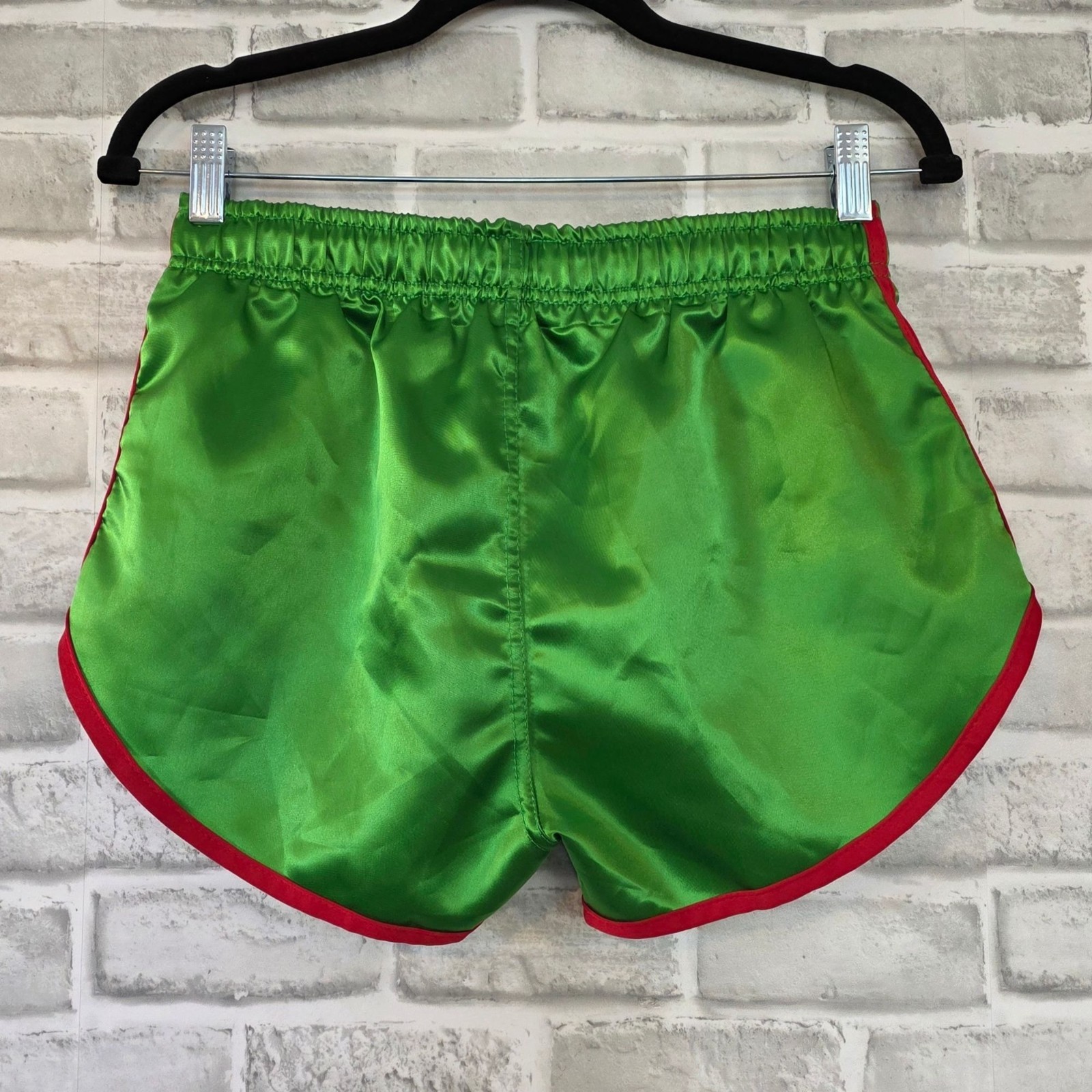 Vtg Glanz D Mode Welt Germany Satin Nylon Sprinter Shorts Green Red Striped S