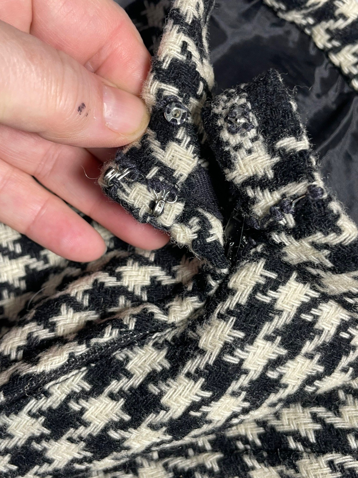 Vintage Black White Houndstooth Wool Handmade Small Lined