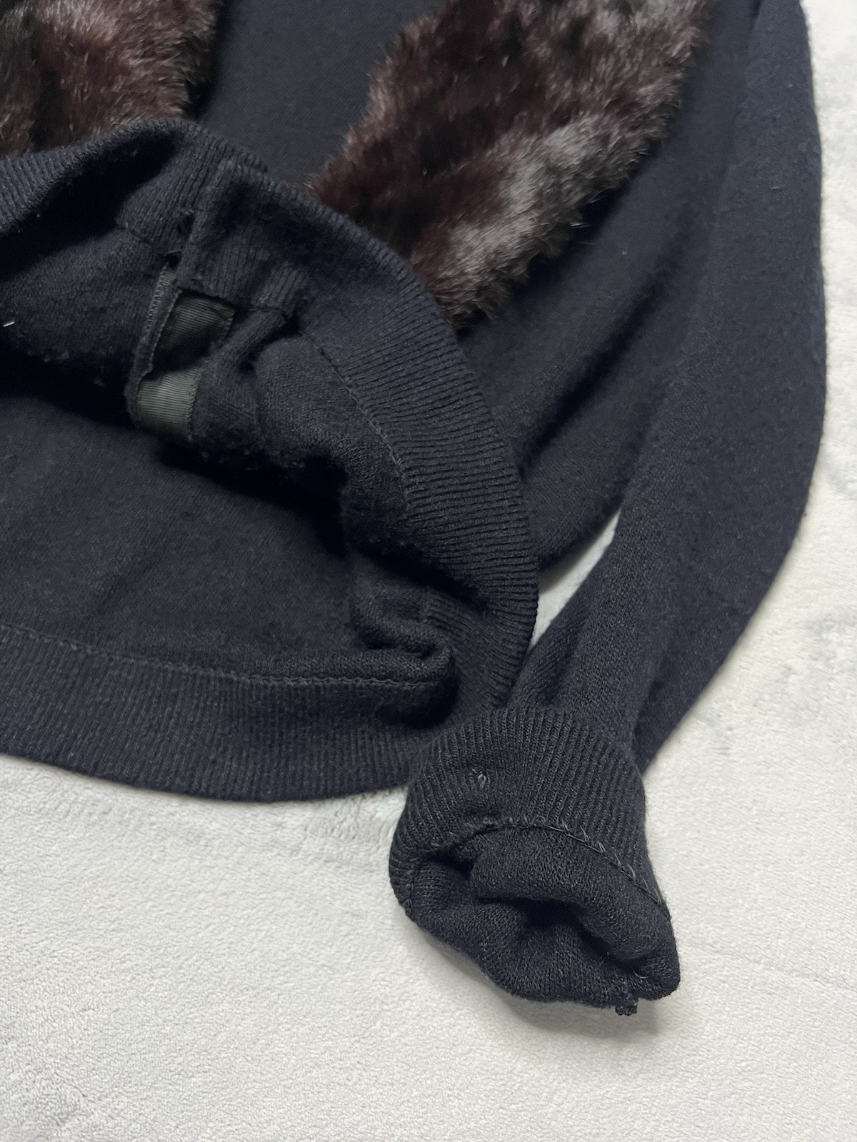 Vtg 50’s Du Pont Orlon Black Cardigan REAL MINK FUR Shawl Collar Sweater S/M