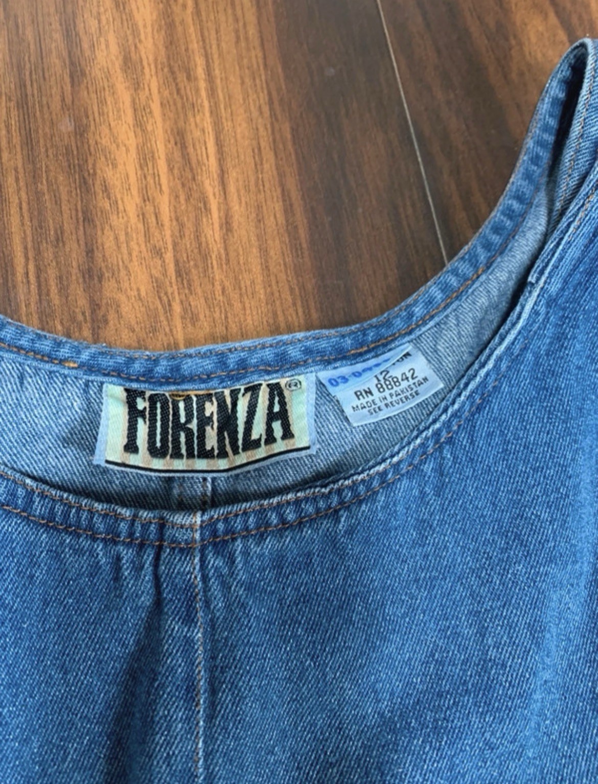 Forenza women’s 12 vintage 90s overalls dress jumper denim 461