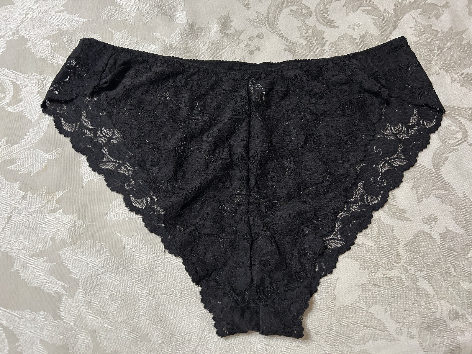 Vtg MAIDENFORM 40319 Tanga Floral Stretch Lace Hi-Cut 10/3X Black Panties #117