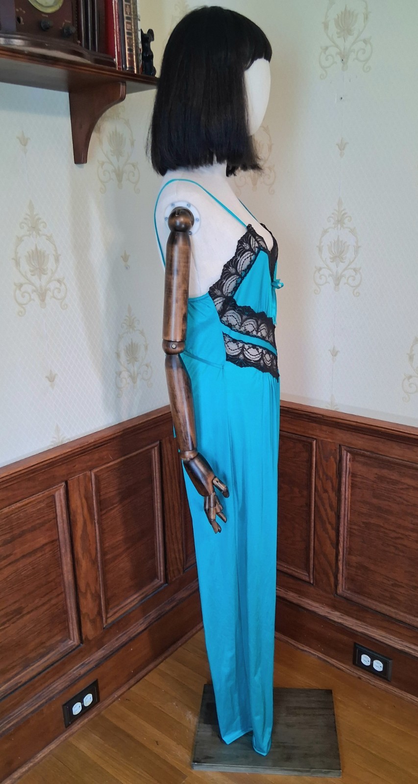 Vintage 1980s Petra Fashions Teal Union-Made Boho Festival Lingerie Jumpsuit