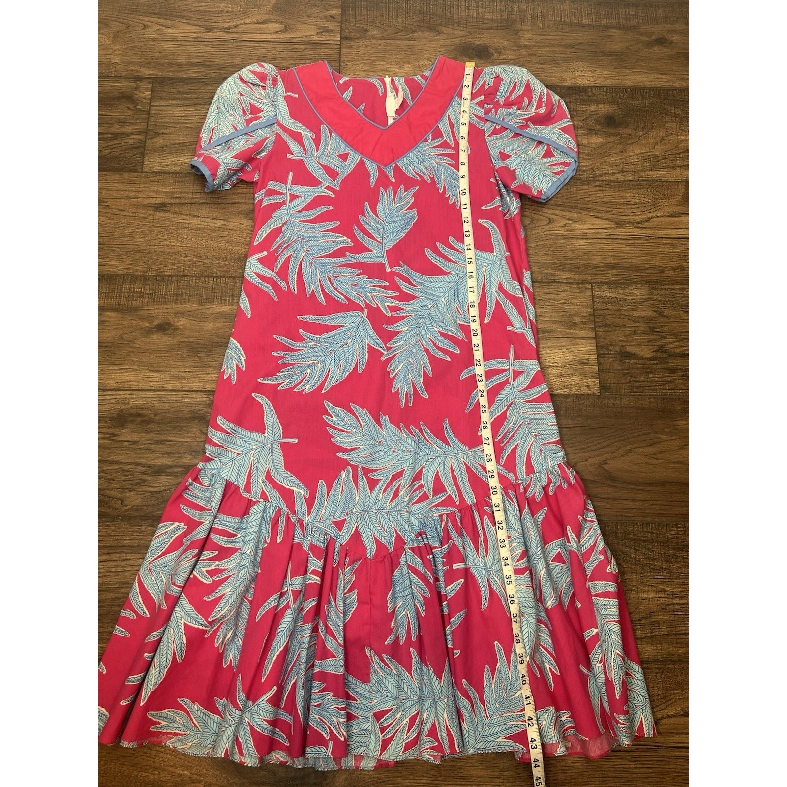 Hawaiian Dress VTG 90’s Cap Sleeve Drop waist Maxi Dress Pink Floral Sz L 14