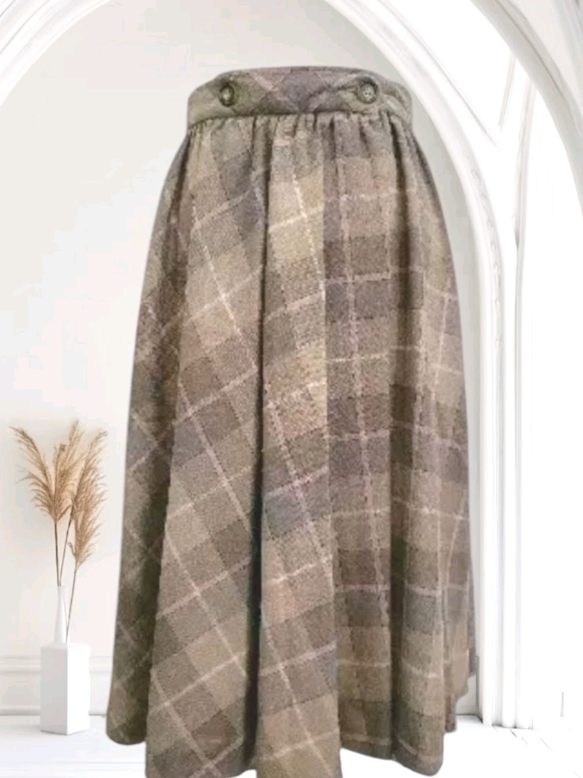 Halston III Vintage Plaid Midi Skirt Womens 4 Brown Mauve 25″ Waist Designer