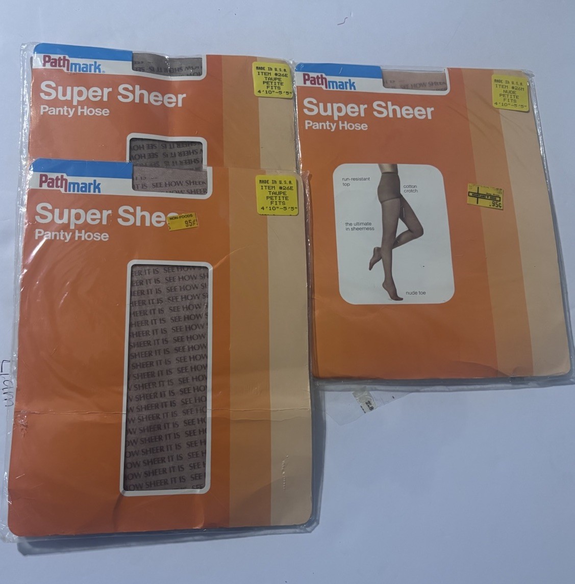 Pathmark Vintage Super Sheer Panty Hose Size Petite Nude Taupe 3 Pairs