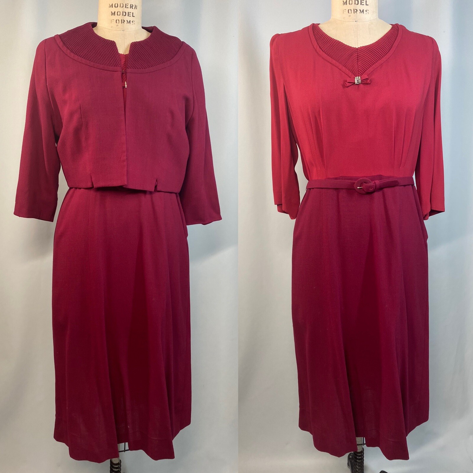 Vintage Dress SIZE LARGE red burgundy HERBERT LEVY ASHEVILLE NC 40s 50s