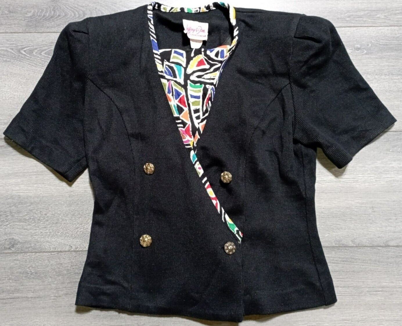 Vintage Jeffrey & Dara Sweater Sportswear Adult Size 6 Black & Colorful Womens