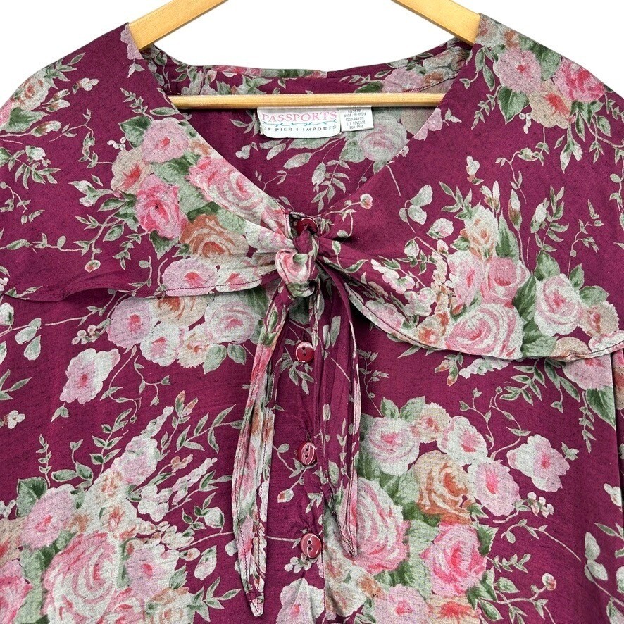 VTG 90s Passports Pier 1 Floral Midi Dress Cottagecore Grunge Rose Tea Dress L