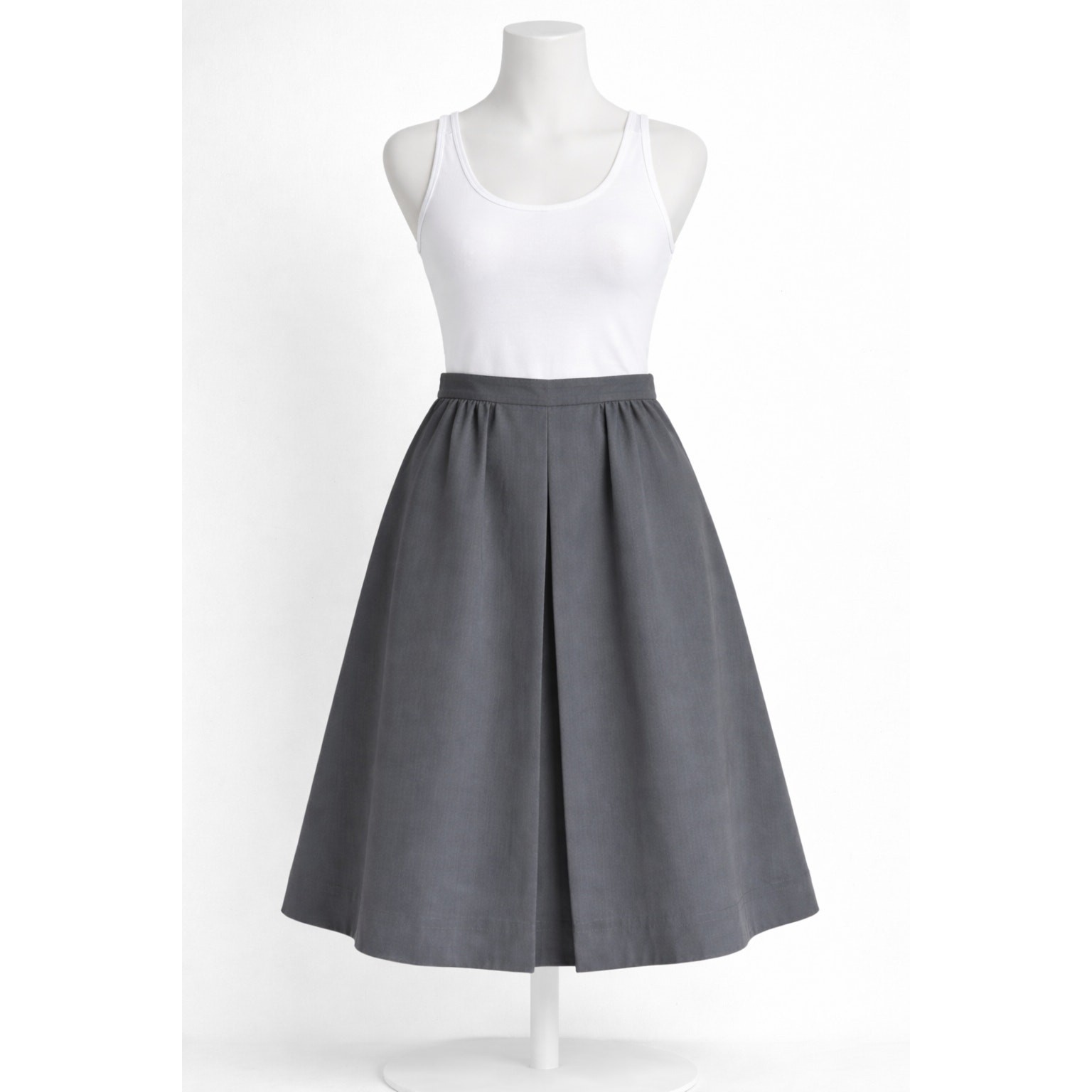 Vintage 90s Lands’ End Cotton Midi Skirt Size M Grey Made USA Classic Normcore
