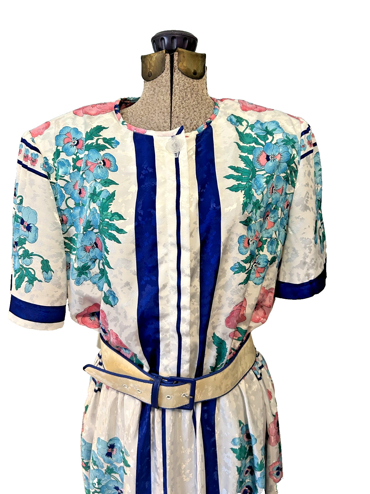 Silky Garden Pansy Print Calif Designs Dorothy Samuel 1980s does 40s Dress M
