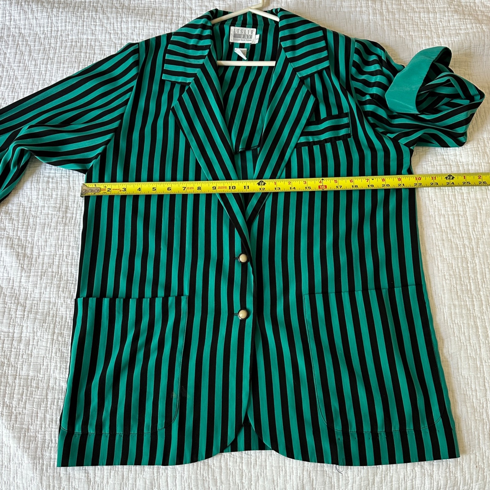 VTG 80s 90s Leslie Fay Striped Blazer 8P Teal Black Beetlejuice Whimsygoth Jacke