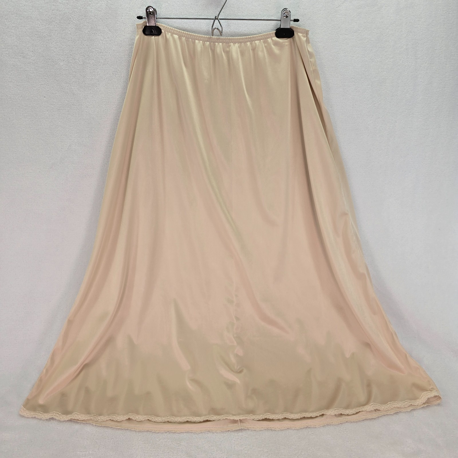Vintage Cabernet Nylon Beige Maxi Half Slip 34″ Long Lace Hem Womens Large